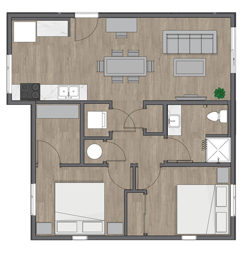 Floor plan for 2 beds, 1 bath, 750 sqft